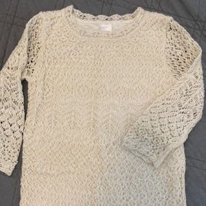 Girls Cat & Jack Dress sz 7 8 Lace sweater long cream off white gold thread
